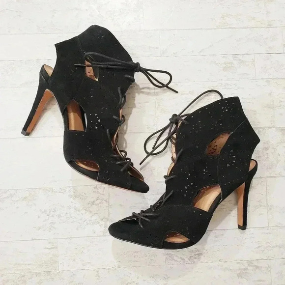 Joie Leather Caged Lace Up Heels - Picture 1 of 5